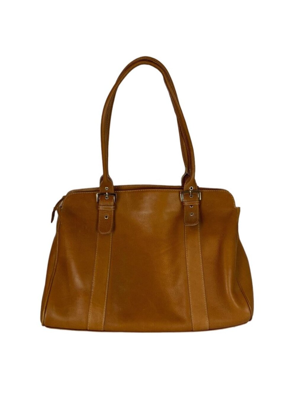 Piel Womens Leather Briefcase Tote Camel Laptop Bag Multiple Pockets Executive